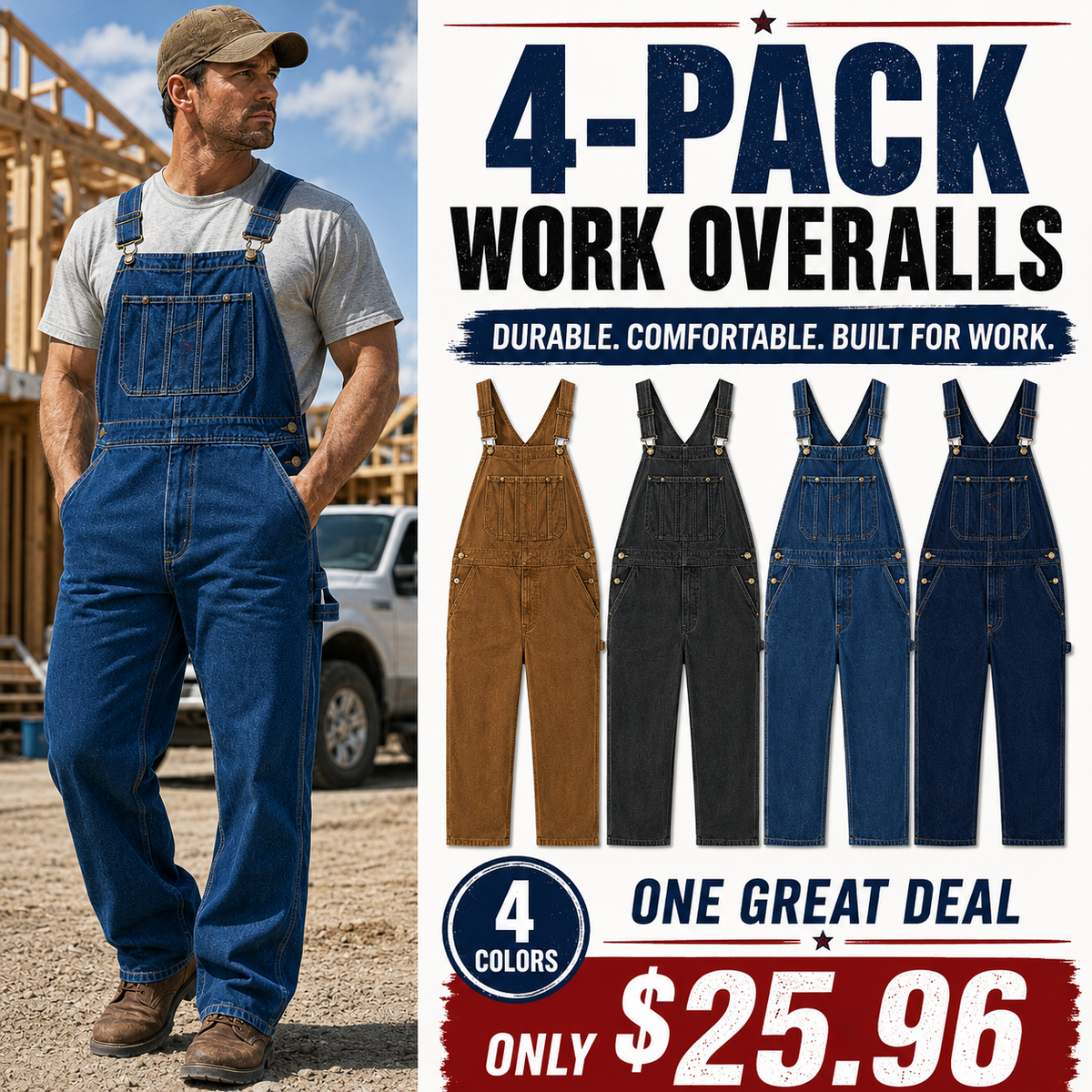 Men’s Durable Denim Bib Overalls with Adjustable Shoulder Straps & Multi‑Purpose Utility Pockets